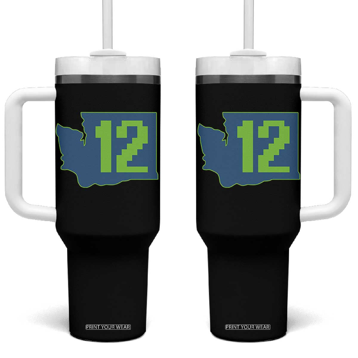 Washington State Map Number 12 Tumbler With Handle Pacific Northwest Sports Fan TS12 One Size: 40 oz Black Print Your Wear
