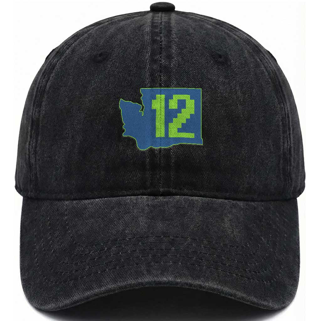 Washington State Map Number 12 Washed Cotton Baseball Cap Pacific Northwest Sports Fan TS12 Print Your Wear