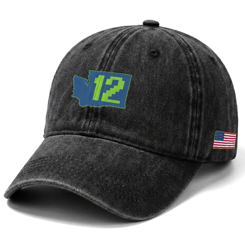 Washington State Map Number 12 Washed Cotton Baseball Cap Pacific Northwest Sports Fan