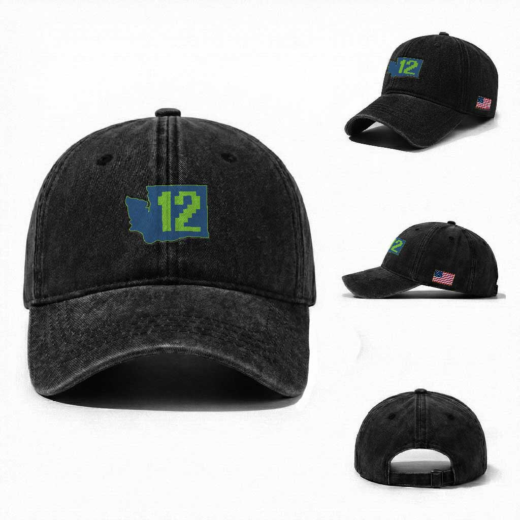 Washington State Map Number 12 Washed Cotton Baseball Cap Pacific Northwest Sports Fan