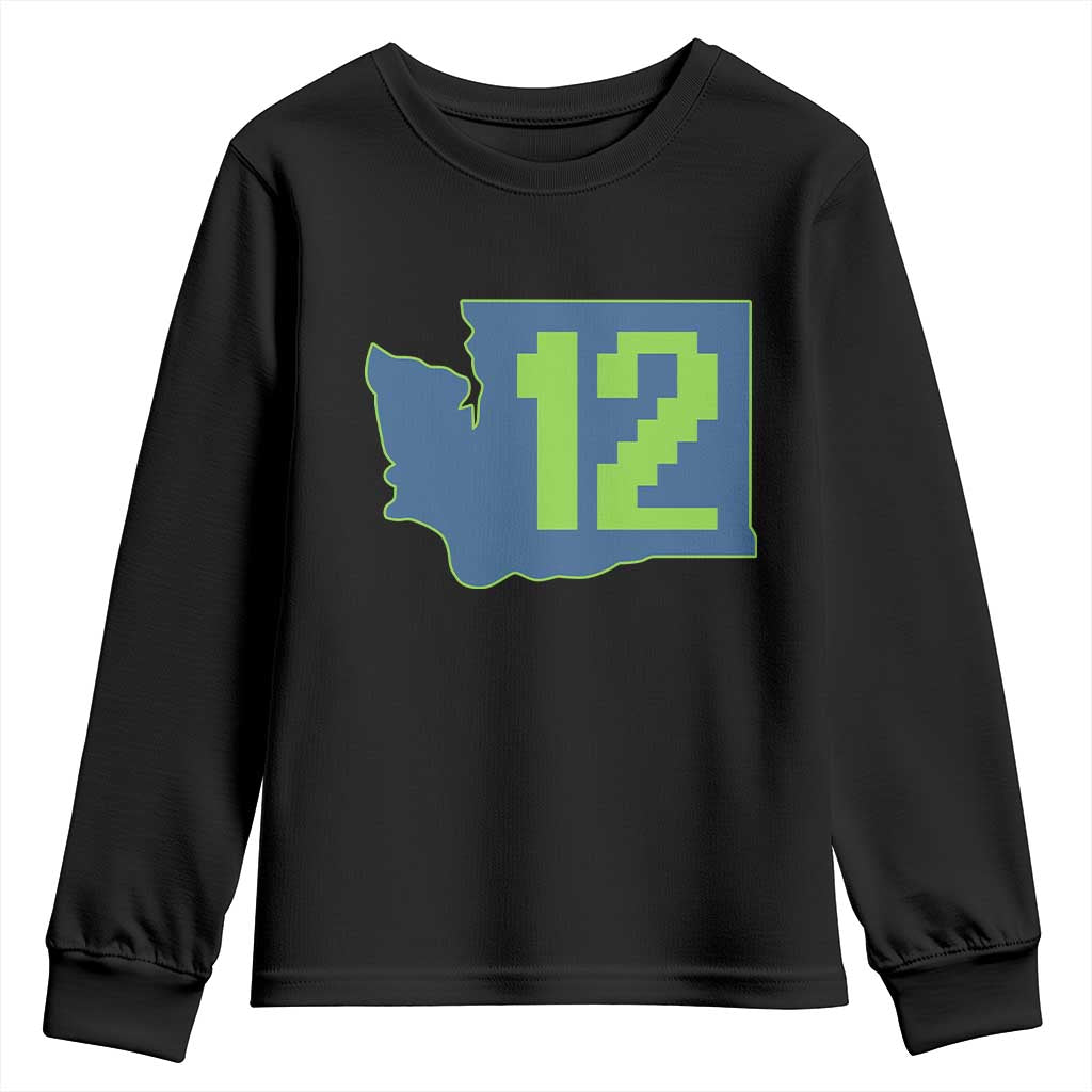 Washington State Map Number 12 Youth Sweatshirt Pacific Northwest Sports Fan