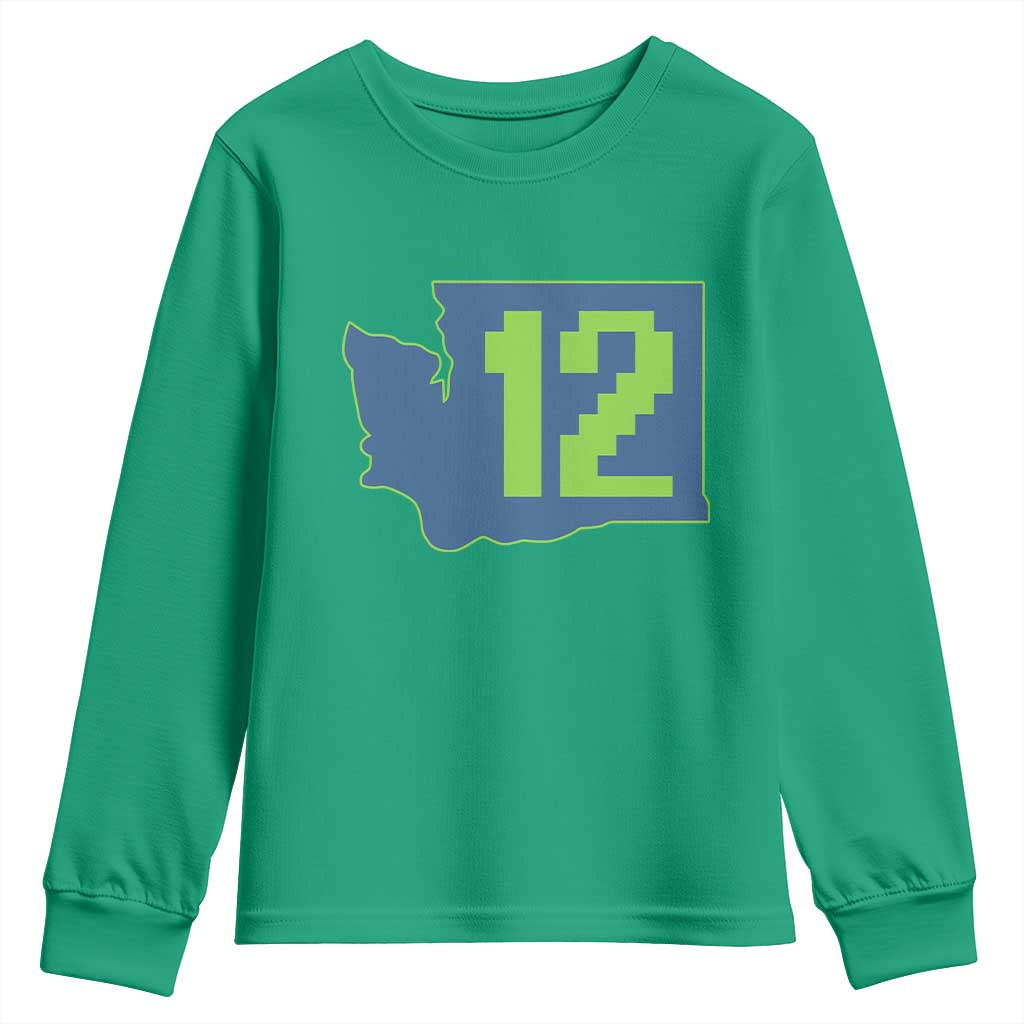 Washington State Map Number 12 Youth Sweatshirt Pacific Northwest Sports Fan