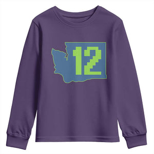 Washington State Map Number 12 Youth Sweatshirt Pacific Northwest Sports Fan