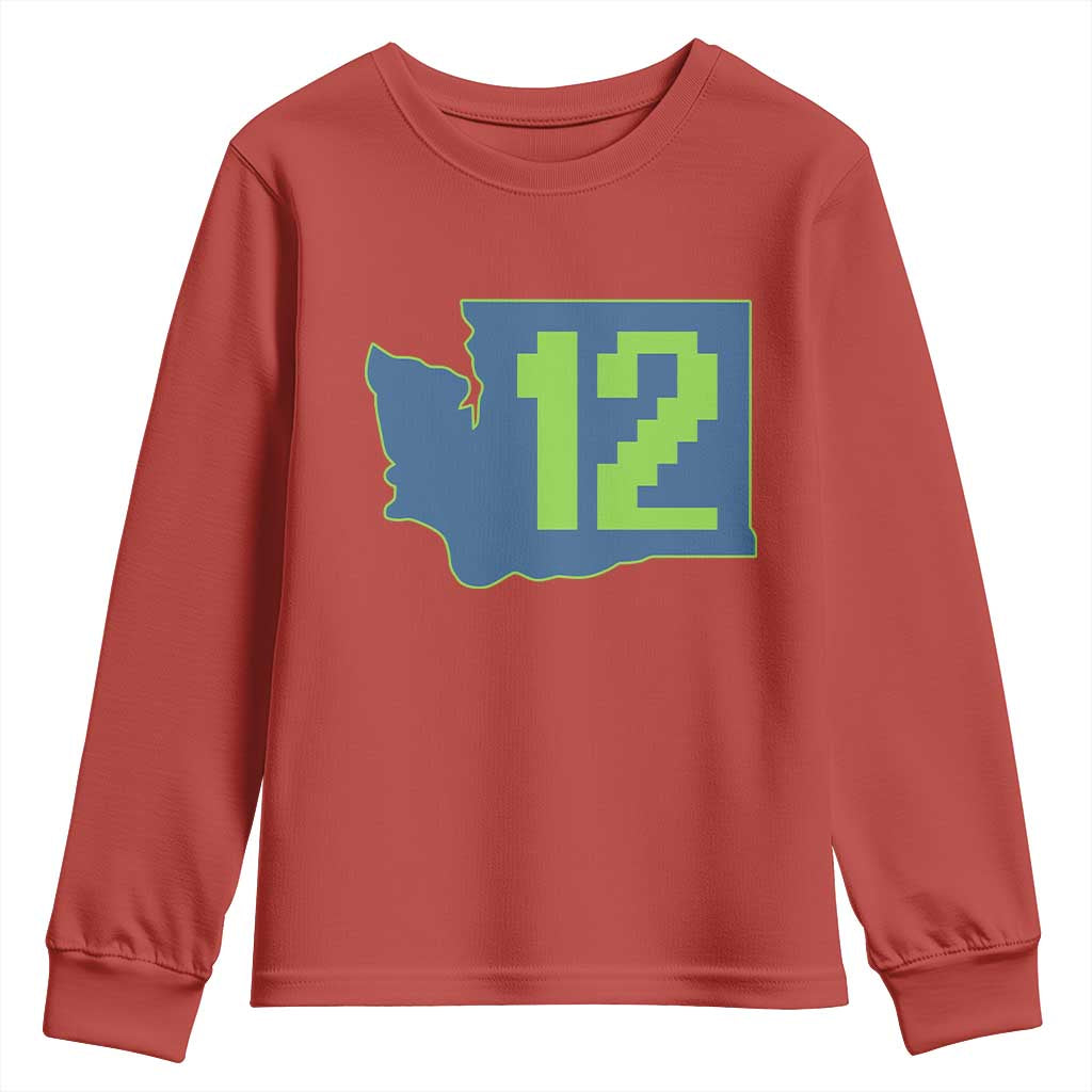 Washington State Map Number 12 Youth Sweatshirt Pacific Northwest Sports Fan