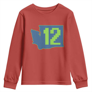 Washington State Map Number 12 Youth Sweatshirt Pacific Northwest Sports Fan