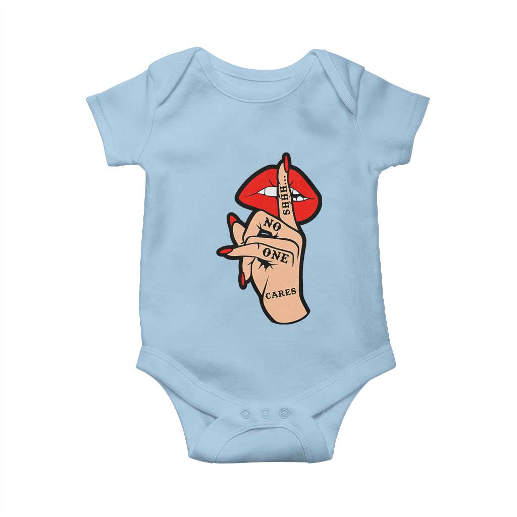 Shhh No One Cares Baby Onesie Sarcastic Humor Gift TS12 Light Blue Print Your Wear