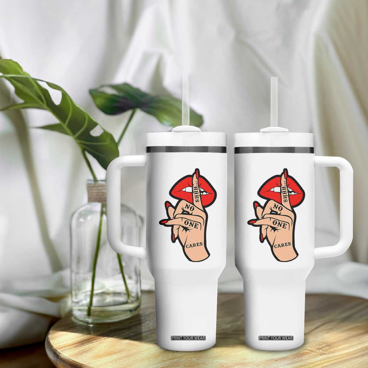 Shhh No One Cares Tumbler With Handle Sarcastic Humor Gift TS12 Print Your Wear
