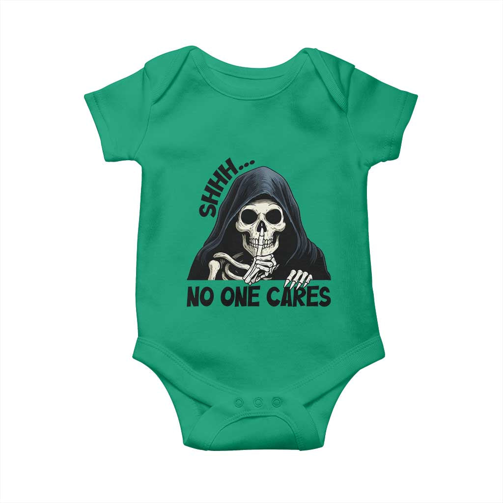 Funny Skeleton Humor Baby Onesie Shhh No One Cares TS12 Irish Green Print Your Wear