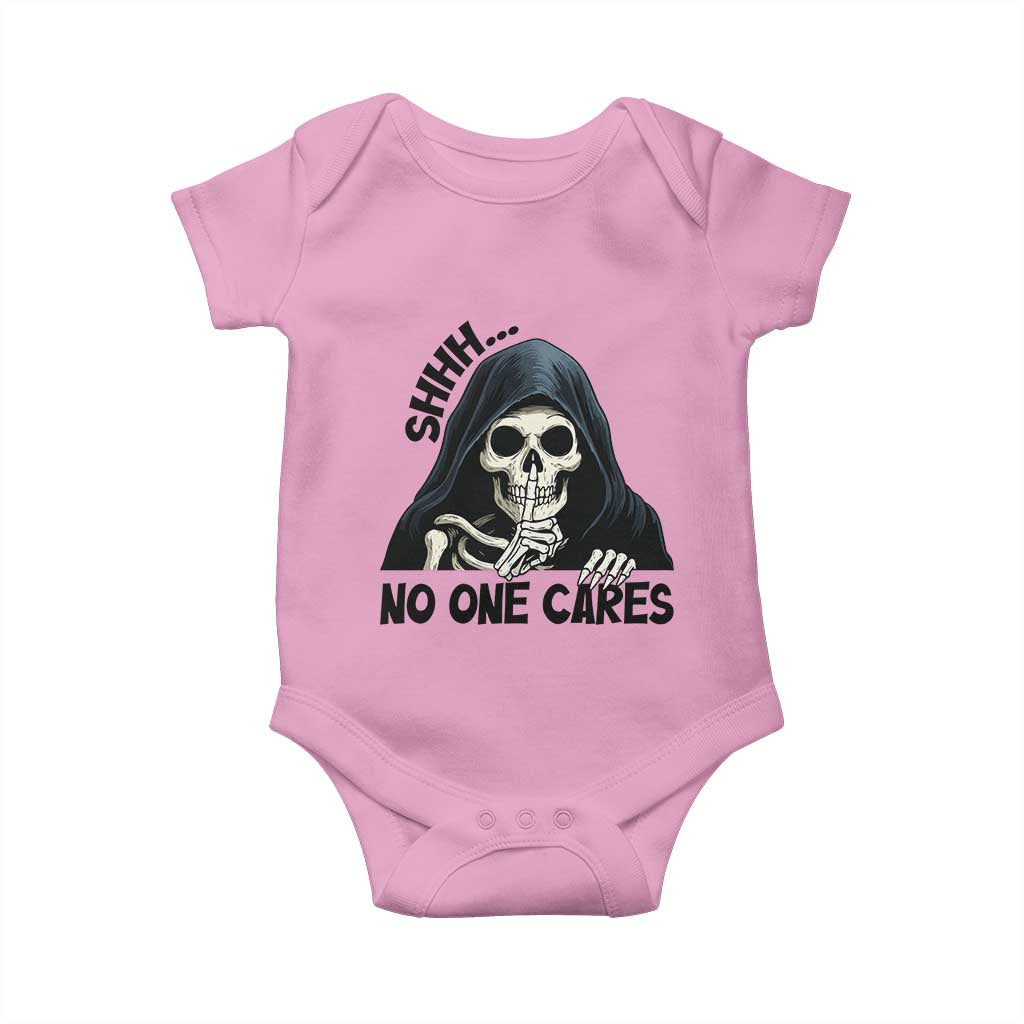 Funny Skeleton Humor Baby Onesie Shhh No One Cares TS12 Light Pink Print Your Wear