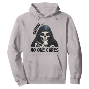 Funny Skeleton Humor Hoodie Shhh No One Cares TS12 Ice Gray Print Your Wear