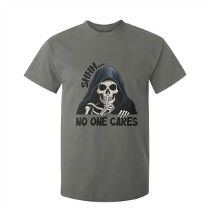 Funny Skeleton Humor T Shirt For Kid Shhh No One Cares TS12 Military Green Print Your Wear