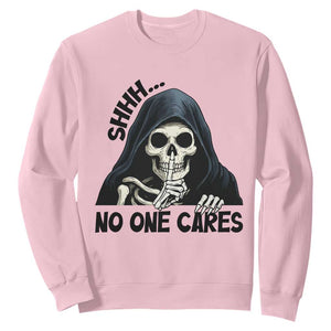 Funny Skeleton Humor Sweatshirt Shhh No One Cares TS12 Light Pink Print Your Wear