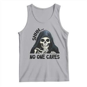 Funny Skeleton Humor Tank Top Shhh No One Cares TS12 Athletic Heather Print Your Wear