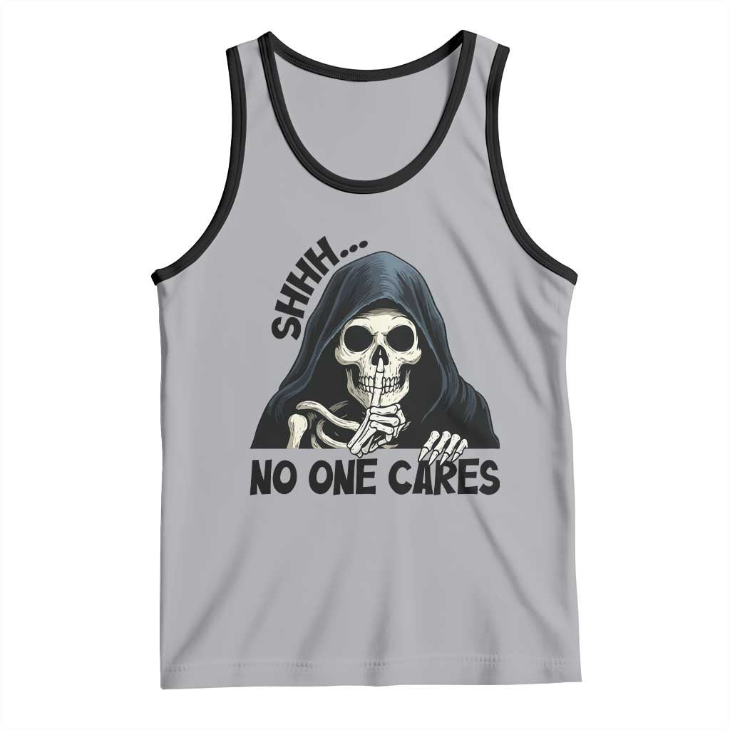 Funny Skeleton Humor Tank Top Shhh No One Cares TS12 Athletic Heather Black Print Your Wear