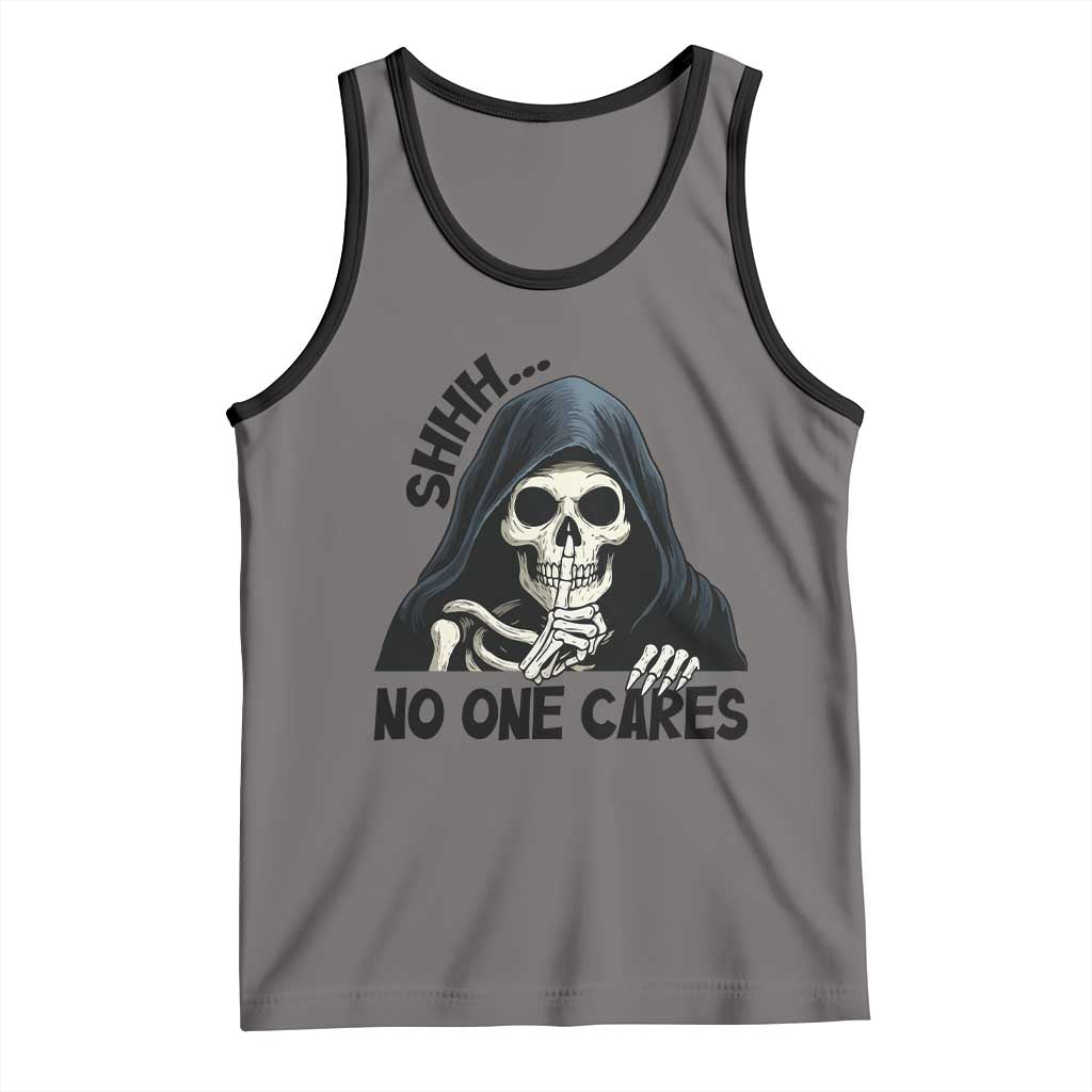 Funny Skeleton Humor Tank Top Shhh No One Cares TS12 Deep Heather Black Print Your Wear