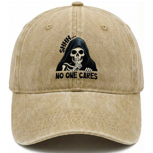 Funny Skeleton Humor Washed Cotton Baseball Cap Shhh No One Cares TS12 Print Your Wear