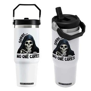 Funny Skeleton Humor Flip Straw Tumbler Shhh No One Cares TS12 One Size: 30 oz White Print Your Wear