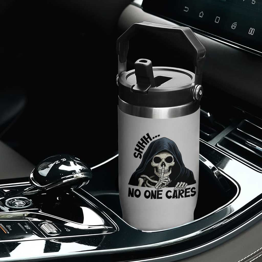 Funny Skeleton Humor Flip Straw Tumbler Shhh No One Cares TS12 Print Your Wear