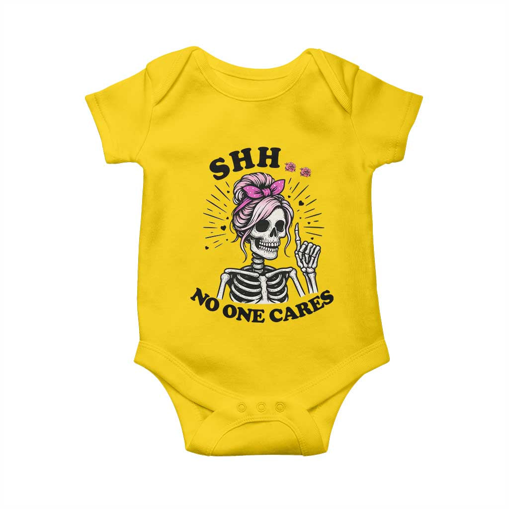 Funny Skeleton Sarcastic Baby Onesie Shhh No One Cares TS12 Daisy Print Your Wear