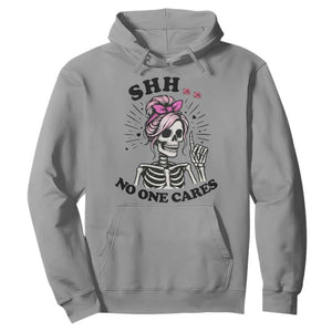 Funny Skeleton Sarcastic Hoodie Shhh No One Cares TS12 Sport Gray Print Your Wear