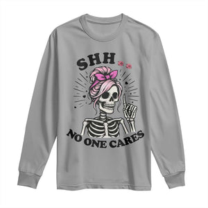 Funny Skeleton Sarcastic Long Sleeve Shirt Shhh No One Cares TS12 Sport Gray Print Your Wear