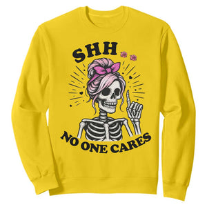 Funny Skeleton Sarcastic Sweatshirt Shhh No One Cares TS12 Daisy Print Your Wear