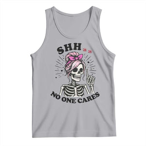 Funny Skeleton Sarcastic Tank Top Shhh No One Cares TS12 Athletic Heather Print Your Wear
