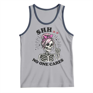 Funny Skeleton Sarcastic Tank Top Shhh No One Cares TS12 Athletic Heather Navy Print Your Wear