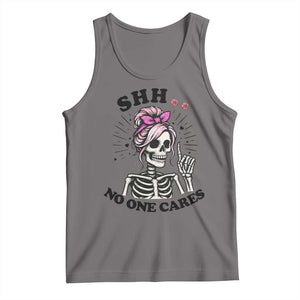 Funny Skeleton Sarcastic Tank Top Shhh No One Cares TS12 Deep Heather Print Your Wear
