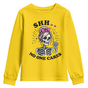 Funny Skeleton Sarcastic Youth Sweatshirt Shhh No One Cares TS12 Daisy Print Your Wear