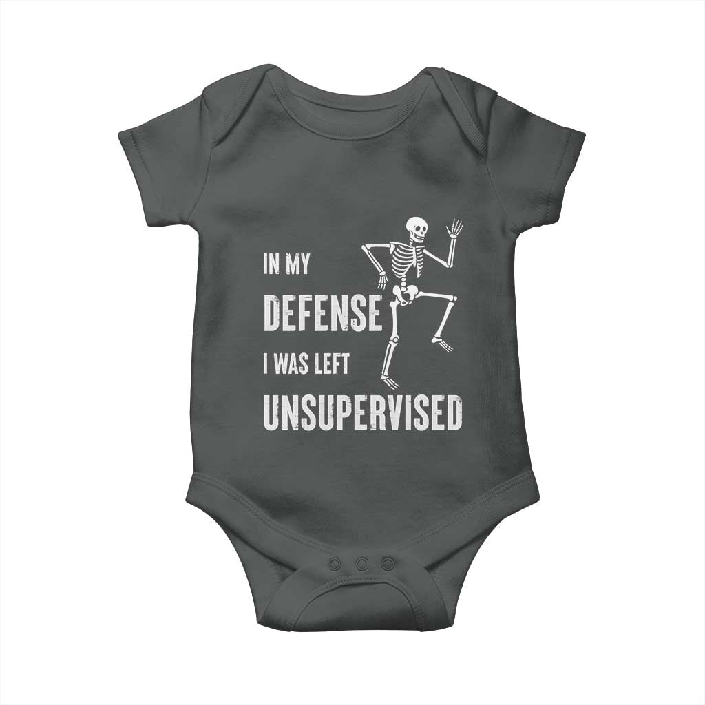 Funny Sarcastic Baby Onesie In My Defence I Was Left Unsupervised TS12 Dark Heather Print Your Wear