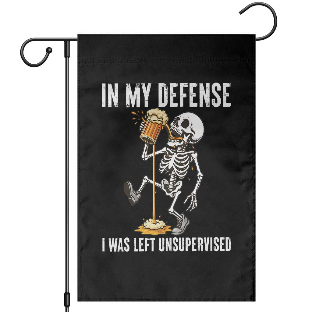 Funny Skeleton Beer Garden Flag In My Defence I Was Left Unsupervised TS12 Black Print Your Wear