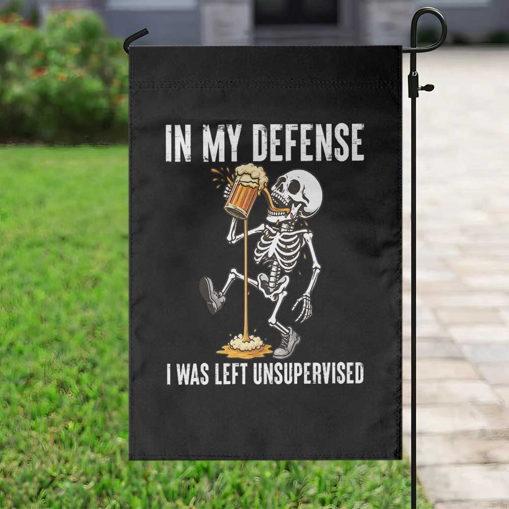 Funny Skeleton Beer Garden Flag In My Defence I Was Left Unsupervised TS12 Print Your Wear