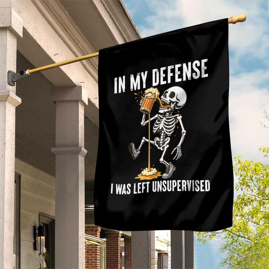 Funny Skeleton Beer Garden Flag In My Defence I Was Left Unsupervised TS12 Print Your Wear