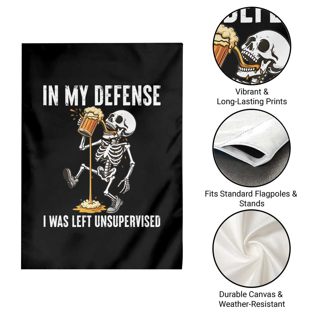 Funny Skeleton Beer Garden Flag In My Defence I Was Left Unsupervised TS12 Print Your Wear