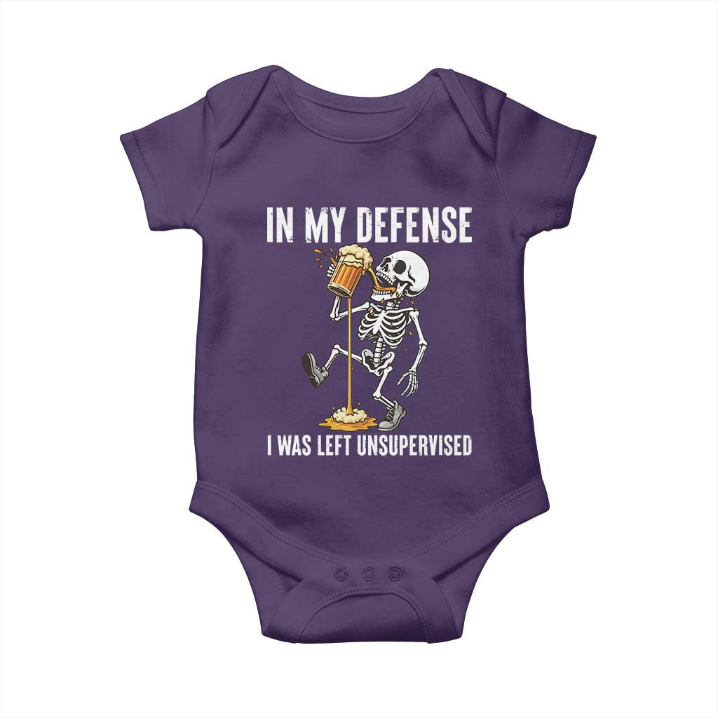 Funny Skeleton Beer Baby Onesie In My Defence I Was Left Unsupervised TS12 Purple Print Your Wear