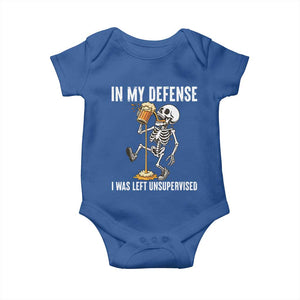 Funny Skeleton Beer Baby Onesie In My Defence I Was Left Unsupervised TS12 Royal Blue Print Your Wear