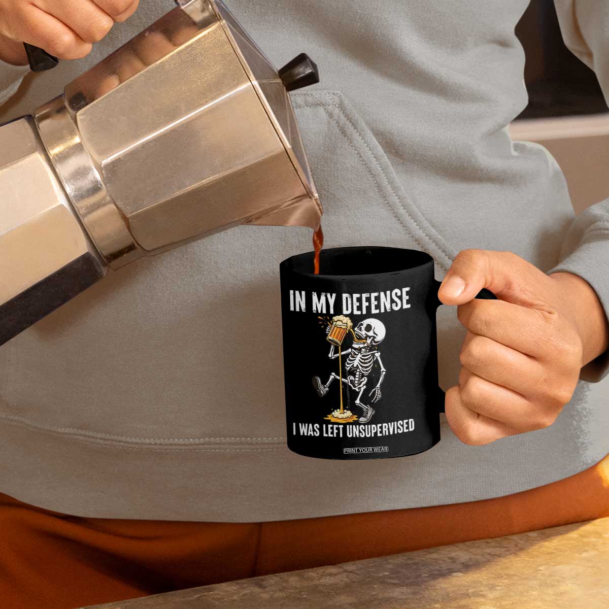 Funny Skeleton Beer Coffee Mug In My Defence I Was Left Unsupervised TS12 Print Your Wear