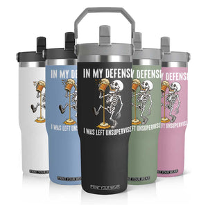 Funny Skeleton Beer Flip Straw Tumbler In My Defence I Was Left Unsupervised TS12 Print Your Wear