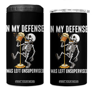 Funny Skeleton Beer 4 in 1 Can Cooler Tumbler In My Defence I Was Left Unsupervised TS12 One Size: 16 oz Black Print Your Wear