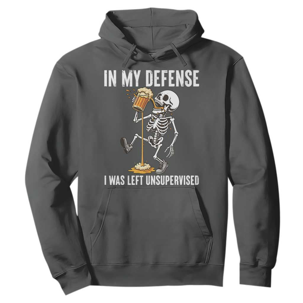 Funny Skeleton Beer Hoodie In My Defence I Was Left Unsupervised TS12 Dark Heather Print Your Wear
