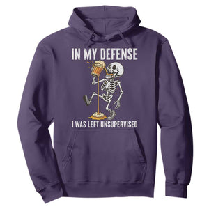 Funny Skeleton Beer Hoodie In My Defence I Was Left Unsupervised TS12 Purple Print Your Wear