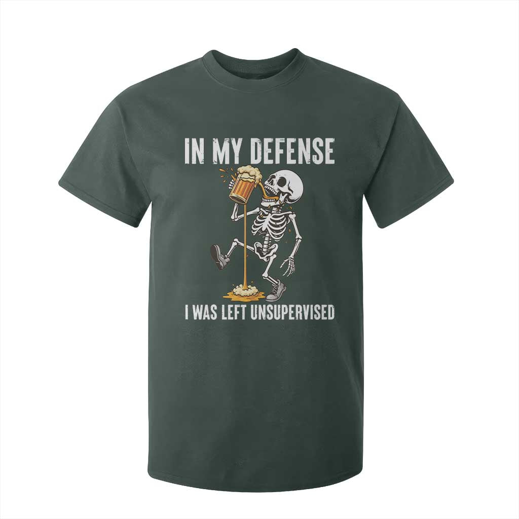 Funny Skeleton Beer T Shirt For Kid In My Defence I Was Left Unsupervised TS12 Dark Forest Green Print Your Wear