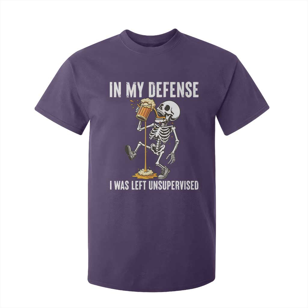 Funny Skeleton Beer T Shirt For Kid In My Defence I Was Left Unsupervised TS12 Purple Print Your Wear