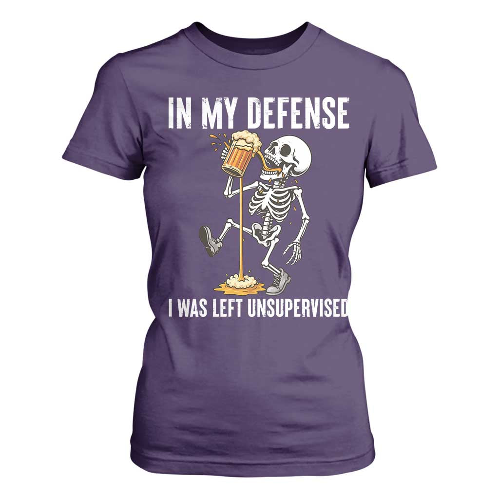 Funny Skeleton Beer T Shirt For Women In My Defence I Was Left Unsupervised TS12 Purple Print Your Wear