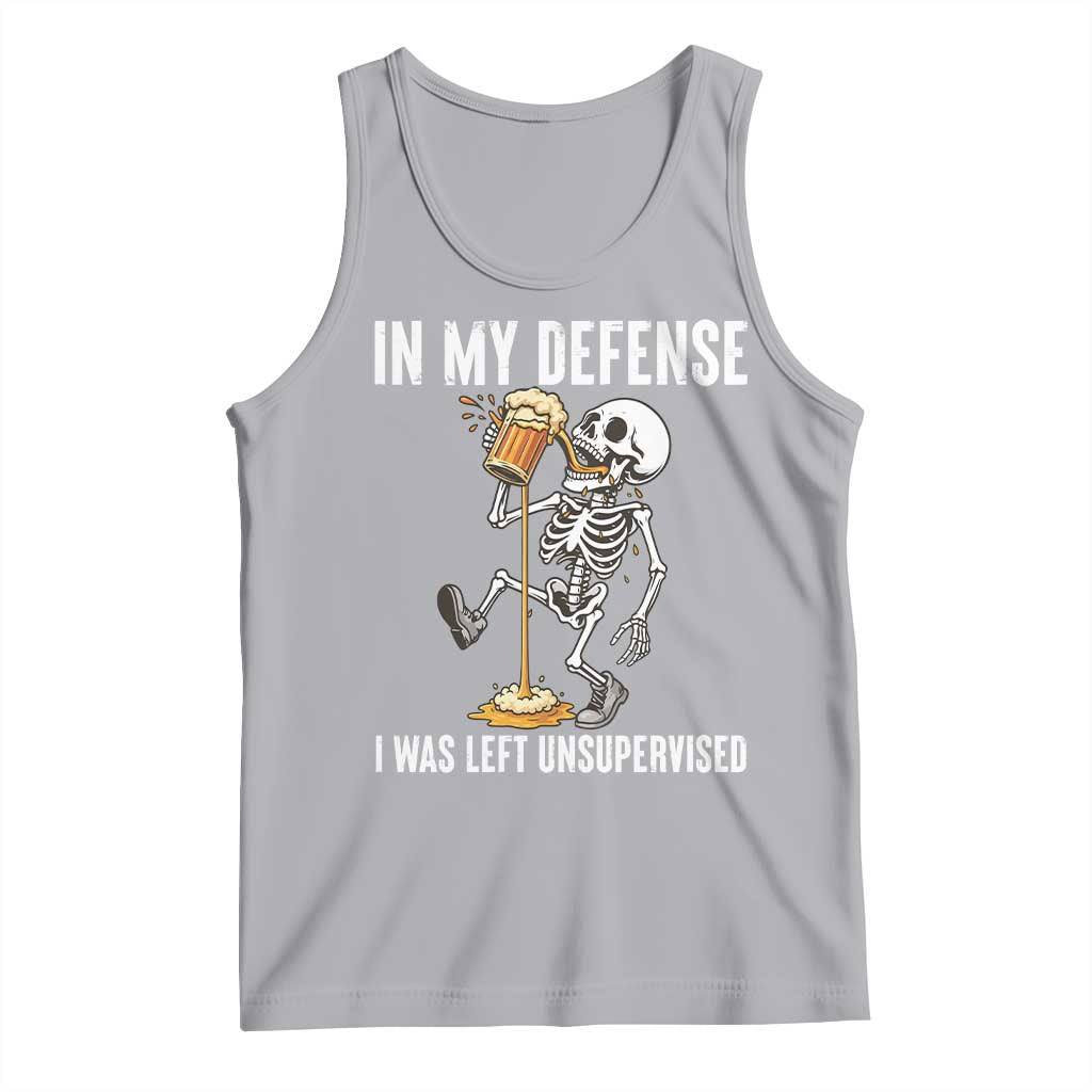 Funny Skeleton Beer Tank Top In My Defence I Was Left Unsupervised TS12 Athletic Heather Print Your Wear