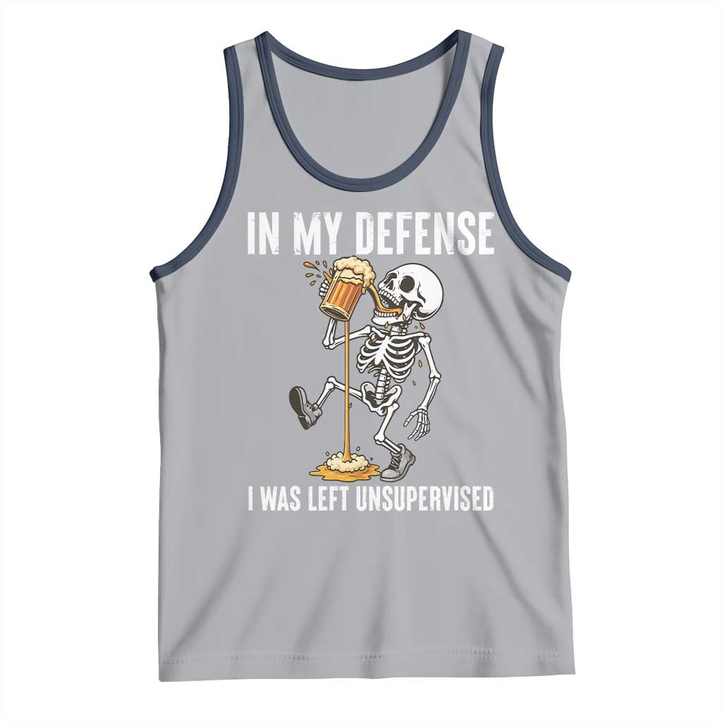 Funny Skeleton Beer Tank Top In My Defence I Was Left Unsupervised TS12 Athletic Heather Navy Print Your Wear