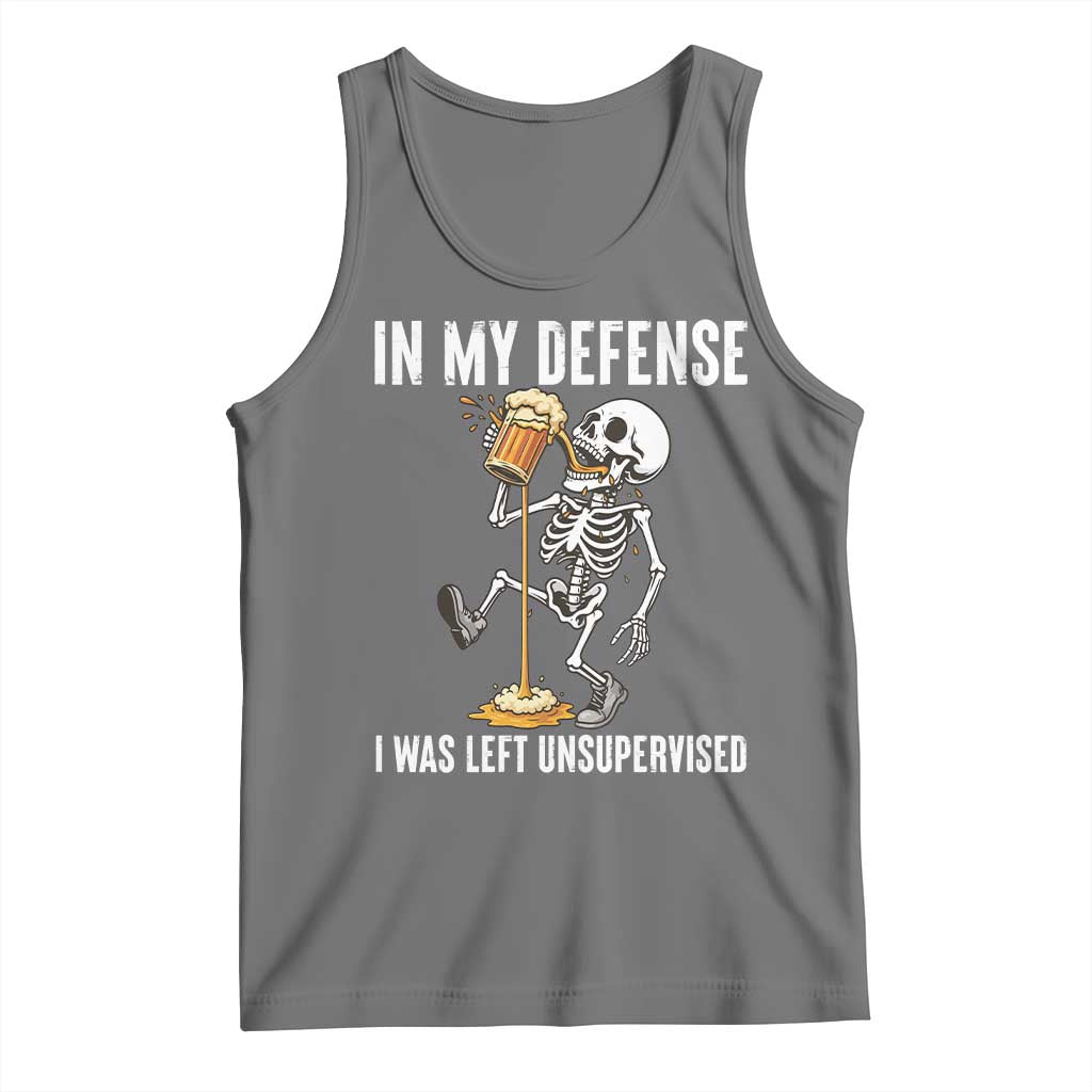 Funny Skeleton Beer Tank Top In My Defence I Was Left Unsupervised TS12 Black Heather Print Your Wear