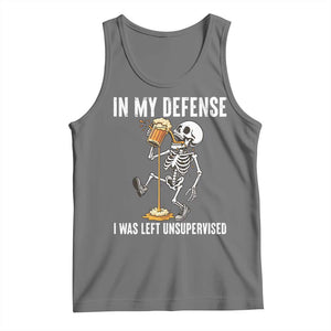 Funny Skeleton Beer Tank Top In My Defence I Was Left Unsupervised TS12 Black Heather Print Your Wear