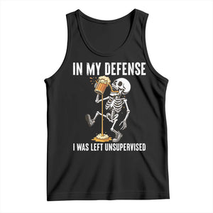 Funny Skeleton Beer Tank Top In My Defence I Was Left Unsupervised TS12 Black Print Your Wear